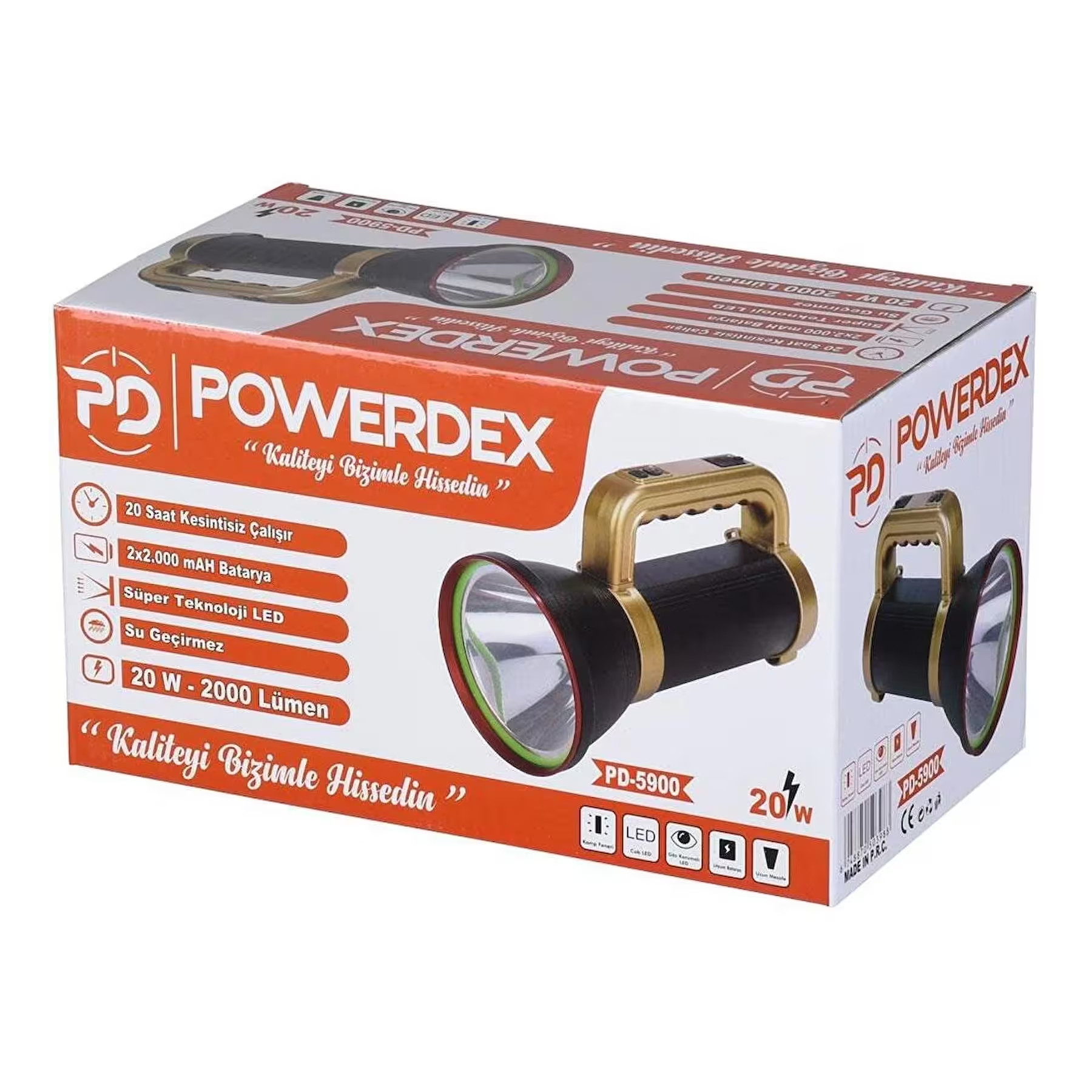 Powerdex%20PD-5900%2020W%202000%20Lümen%20Su%20Geçirmez%20El%20Feneri