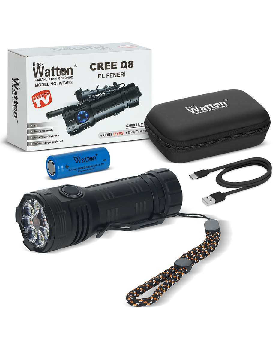 WATTON%20WT-623%20CREE%20Q8-%20XPG%208+1%20Led%20Şarjlı%20El%20Feneri