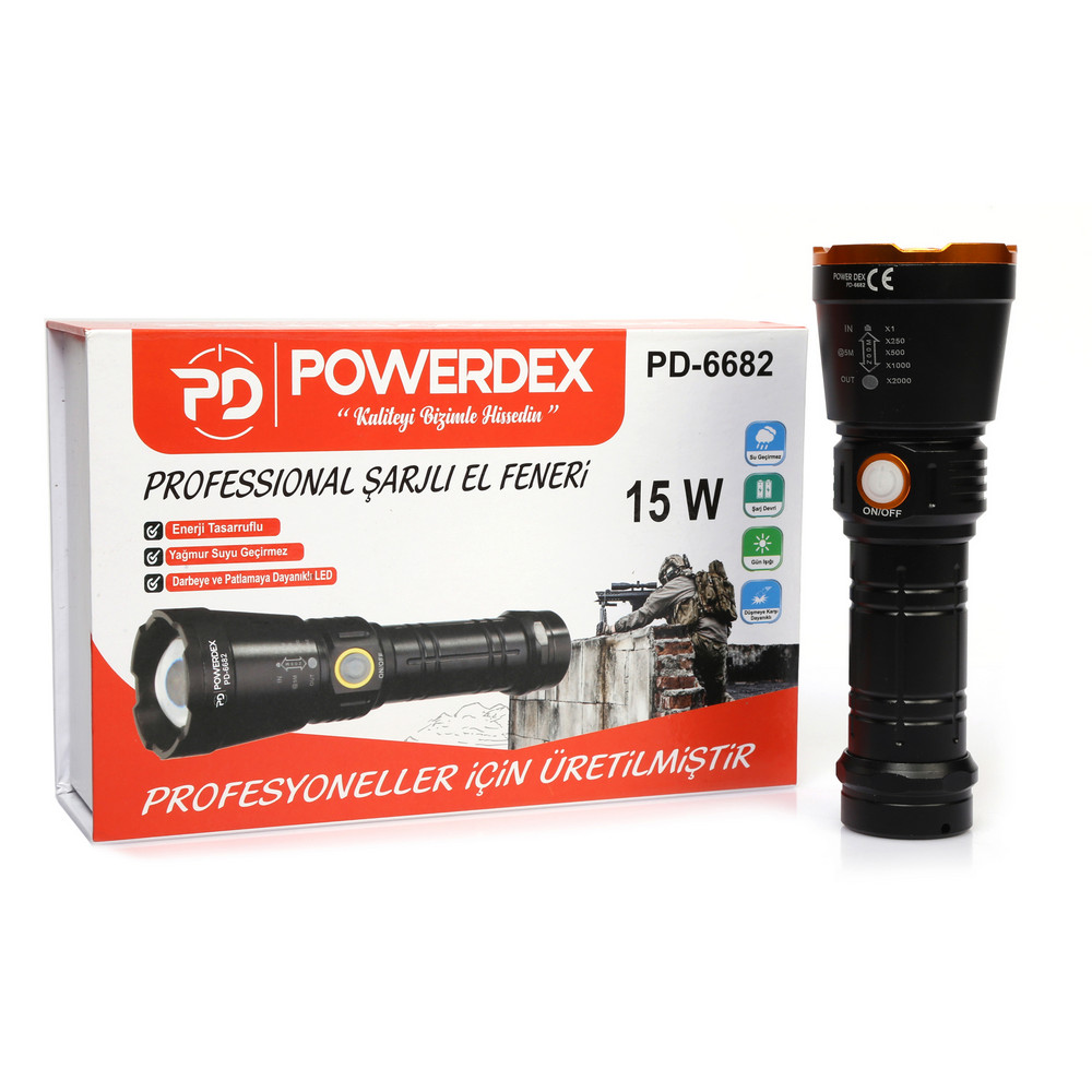 Powerdex%20PD-6682%2015Watt%20Süper%20LED%20Profesyonel%20Şarjlı%20El%20Feneri